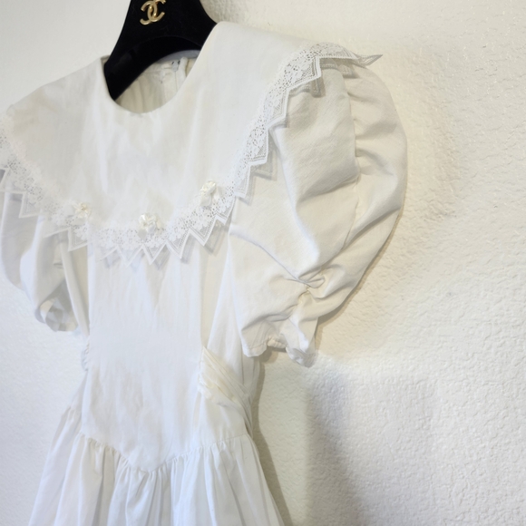 VINTAGE EASTER Spring FIRST COMMUNION British Yoke Collar Puff Sleeve Dress - Picture 6 of 8